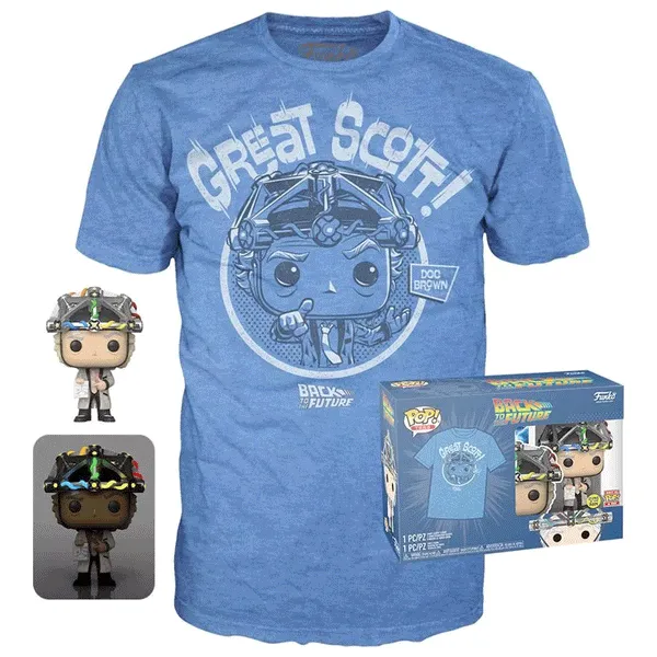 Back To The Future Doc Brown with Helmet Pop! Vinyl and Tee Set