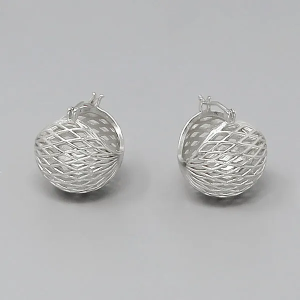 Basket Weave Puffed Hoop Earrings