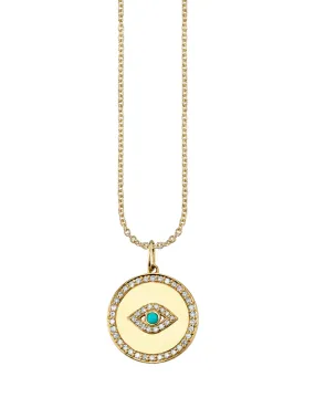 Bezel Evil Eye Medallion with Pave Border