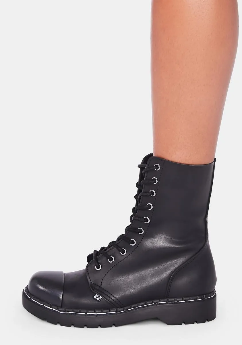 Black Matte Steel Cap 10-Eye Boot-