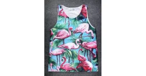 Blue Pink Flamingoes in Forest Net Sleeveless Mens T-shirt Vest Sports Tank Top