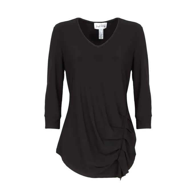 BLUSA CON DRAPPEGGIO LATERALE E V NECK Donna Nero