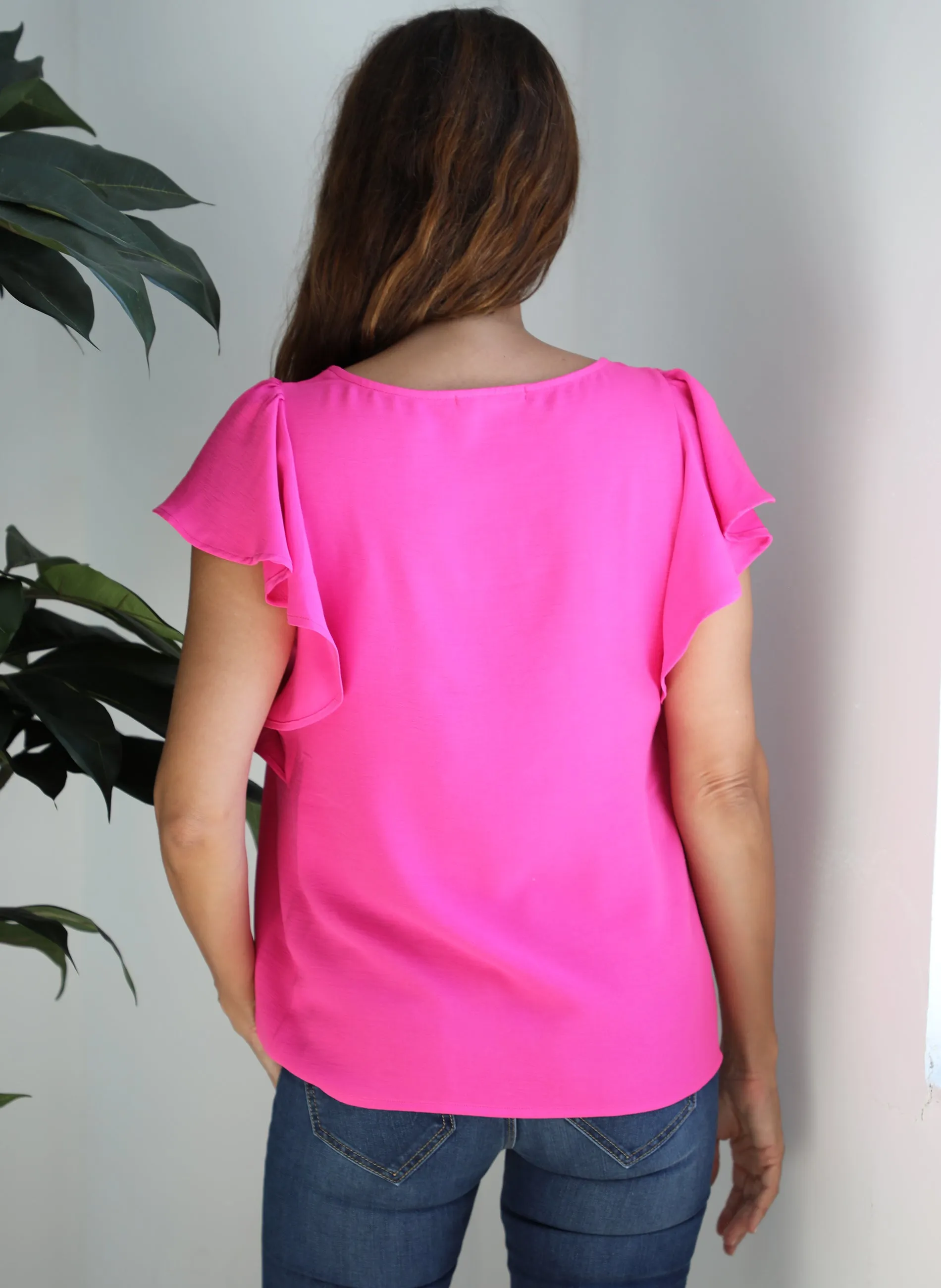 Blusa Rosa Manga Corta Volantes Mujer