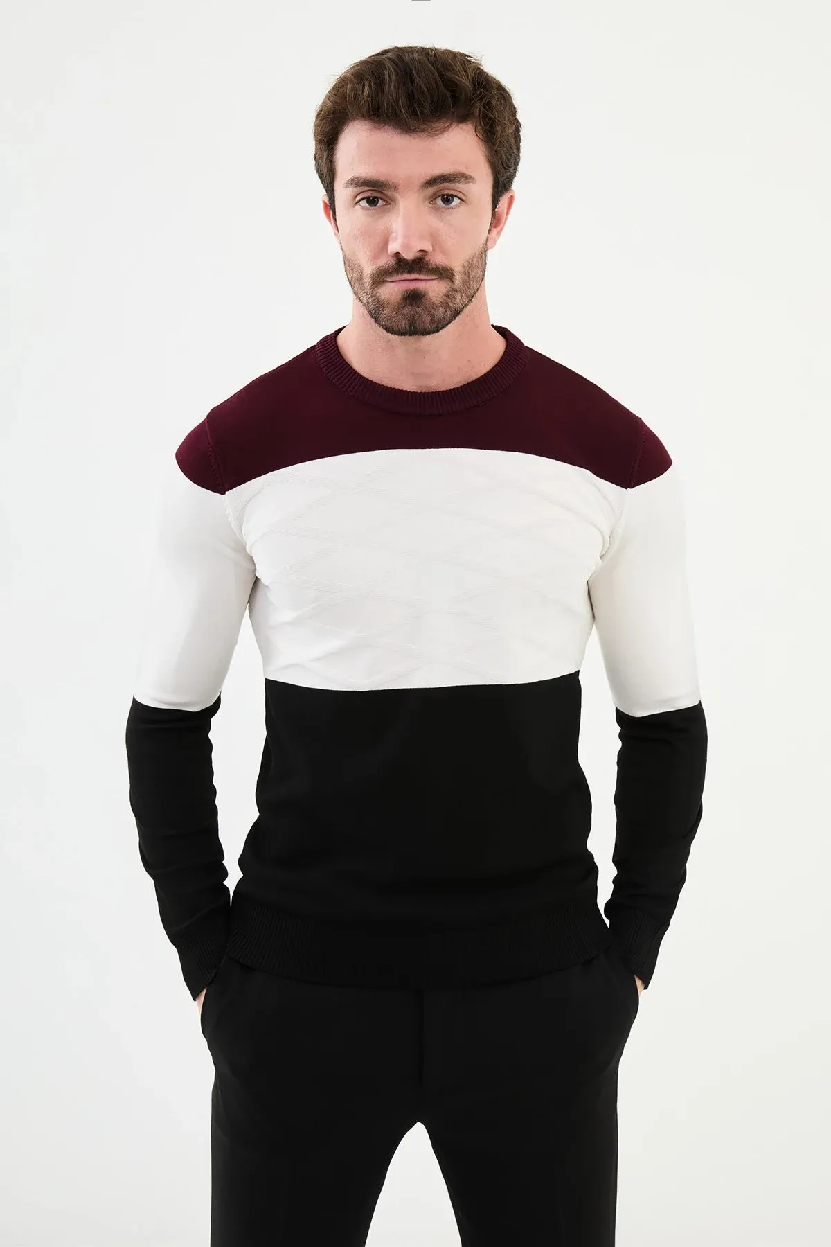 Bojoni Capena Pieced Slim Fit Crew Neck Black Knitwear Sweater