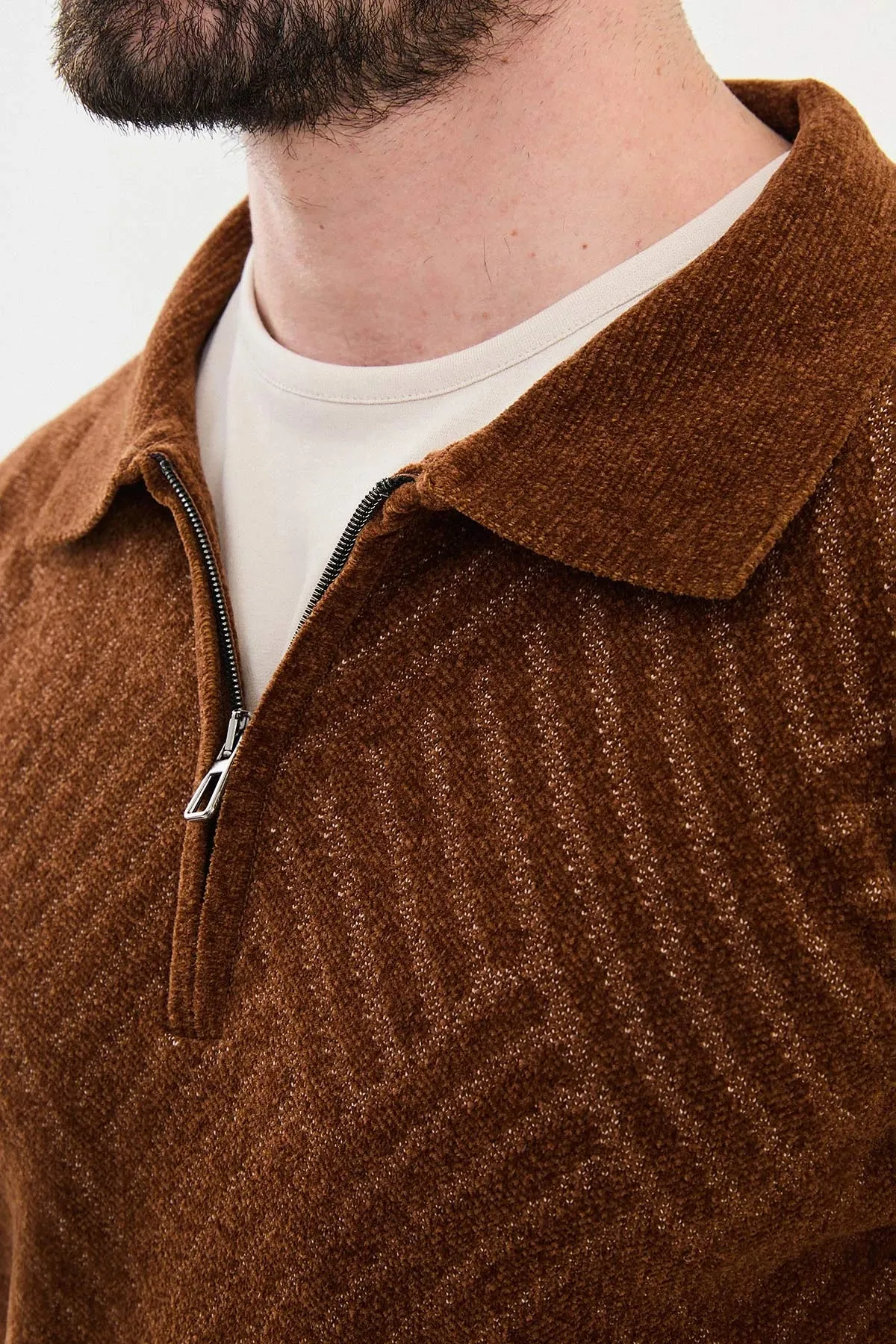 Bojoni Omaha Knitwear Polo Zippered Collar Camel Sweater