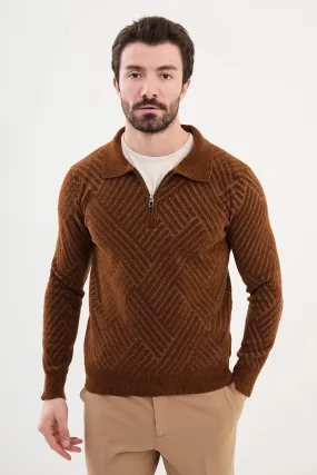 Bojoni Omaha Knitwear Polo Zippered Collar Camel Sweater