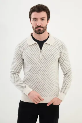 Bojoni Omaha Knitwear Polo Zippered Collar Ecru Sweater