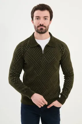 Bojoni Omaha Knitwear Polo Zippered Collar Khaki Sweater