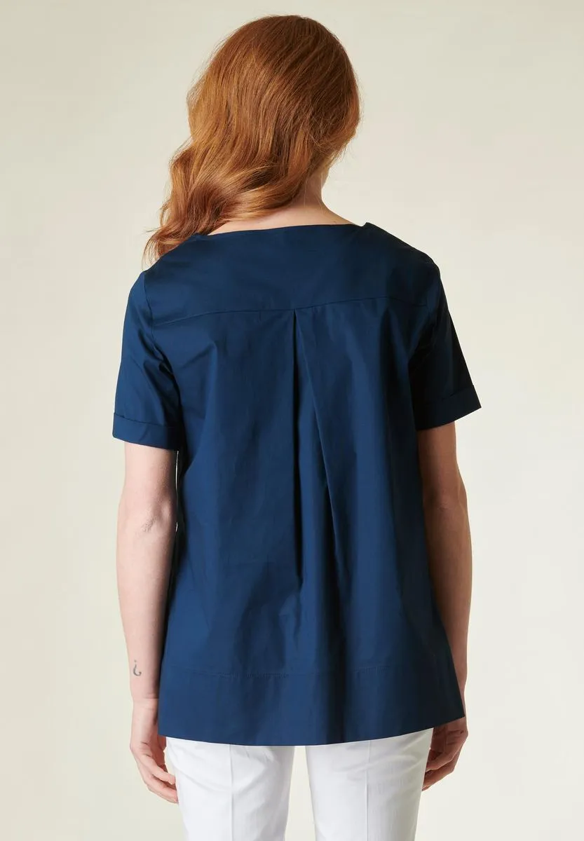 Camicia blu manica corta asimmetrica