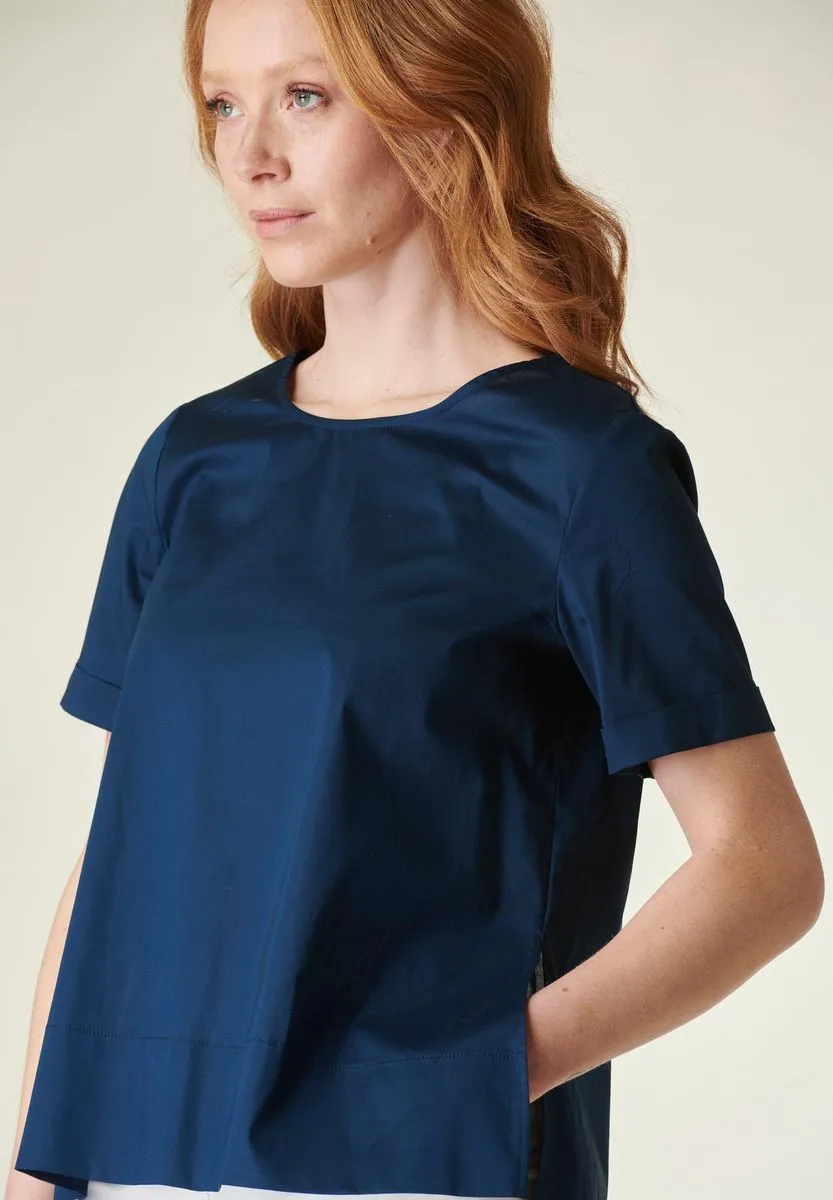 Camicia blu manica corta asimmetrica