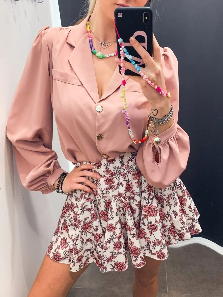 Camicia rosa con manica a palloncino