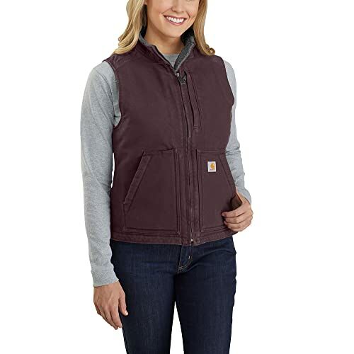 Carhartt Women's Relaxed Fit Washed Duck Sherpa-Lined Mock-Neck Vest in Blackberry