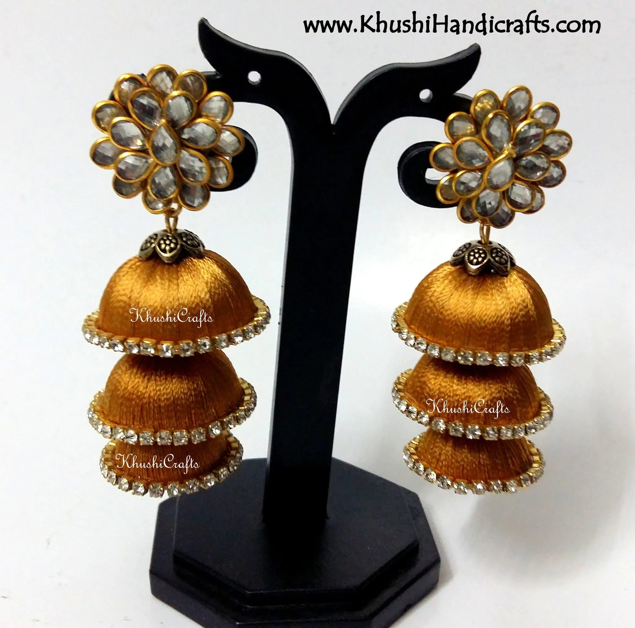 Cascaded Jhumkas in Silk with Pachi Stud