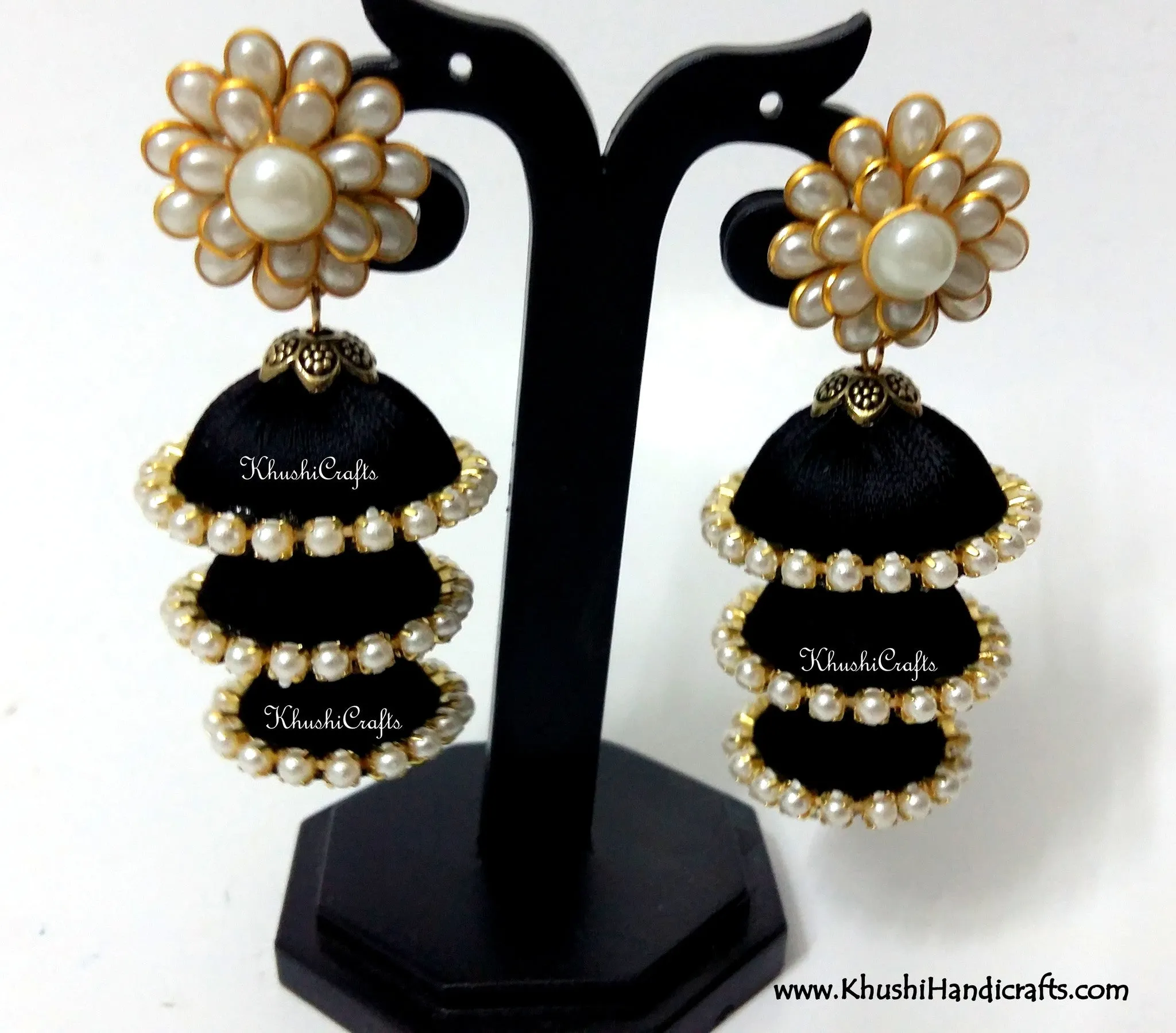 Cascaded Jhumkas in Silk with Pachi Stud