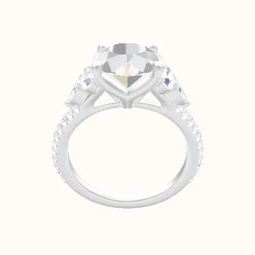 Cathedral Diamond Band with Marquise & Round Sidestone Trio Engagement Ring With Petal Four Prong Head