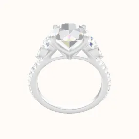 Cathedral Diamond Band with Marquise & Round Sidestone Trio Engagement Ring With Petal Four Prong Head