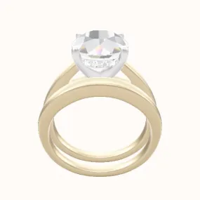 Cathedral Engagement Ring With V Prong with Hidden Halo Head and Matching Band