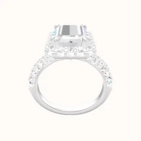 Cathedral Three Row Pave Engagement Ring With Halo with Double Prong Head