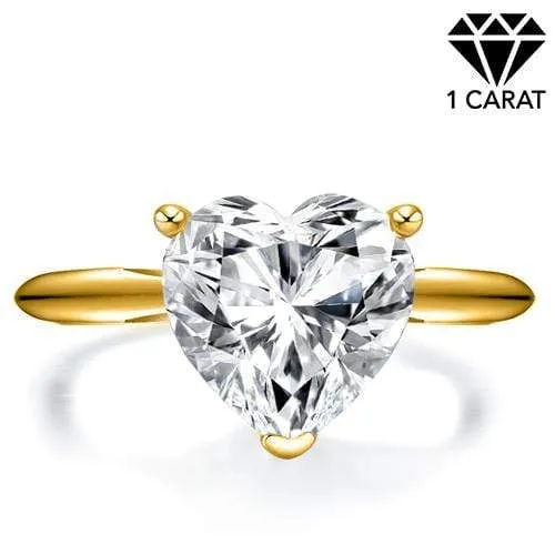 CERTIFIED 1.00 CT DIAMOND HEART MOISSANITE (VS) SOLITAIRE 14KT SOLID GOLD ENGAGEMENT RING