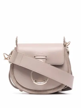 CHLO Stone Grey Small Tess Leather Crossbody Bag with Ring Detail and Detachable Strap