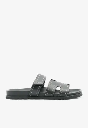 Chypre Techno Sandals in Black Calfskin