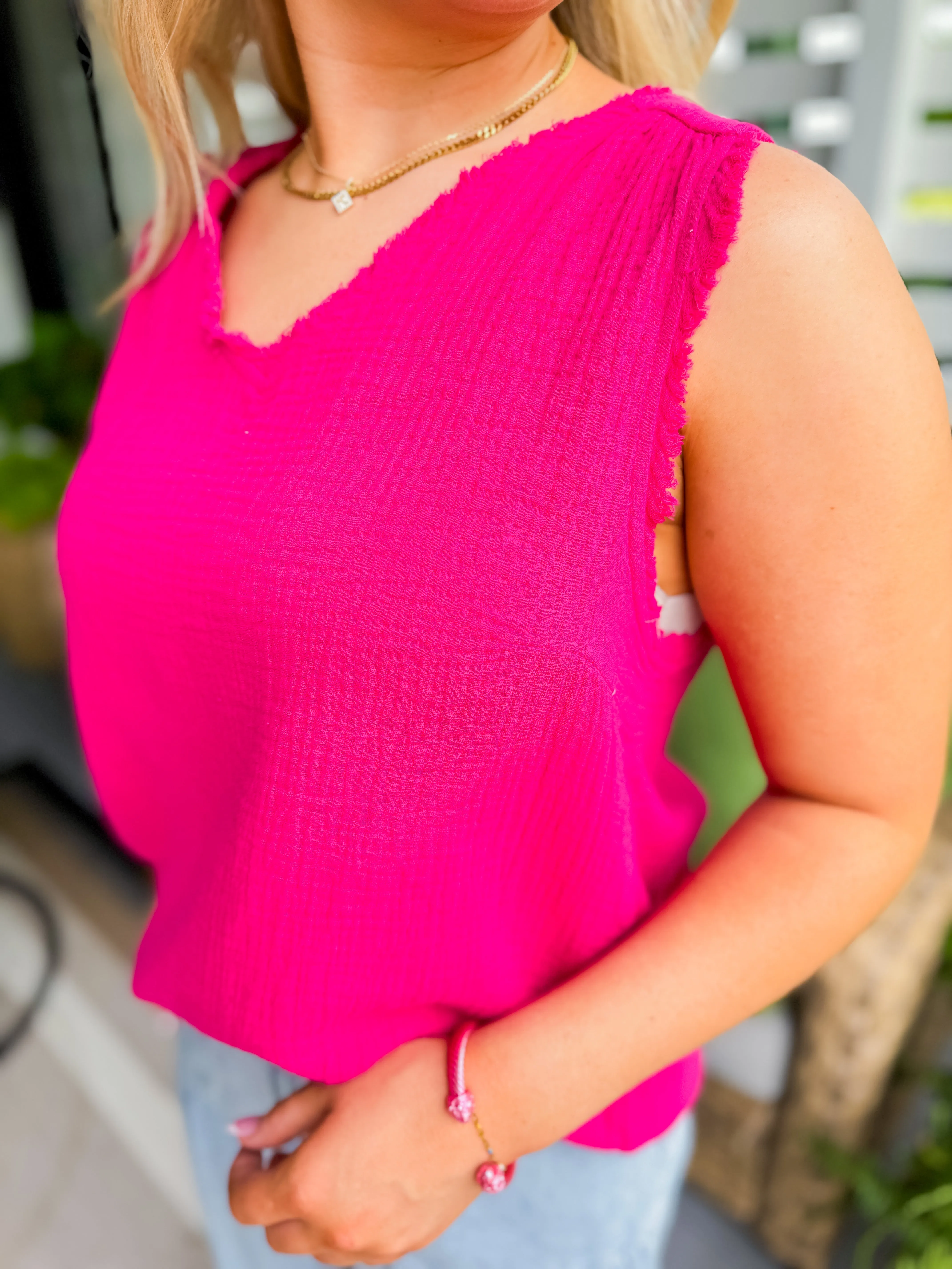 Cotton Gauze Sleeveless Top in Magenta