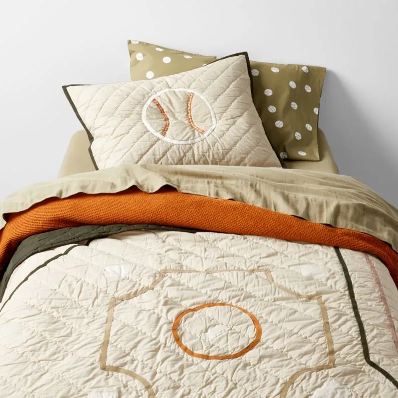 Crate&Barrel Modern Baseball Embroidered Organic Cotton Kids Twin Quilt