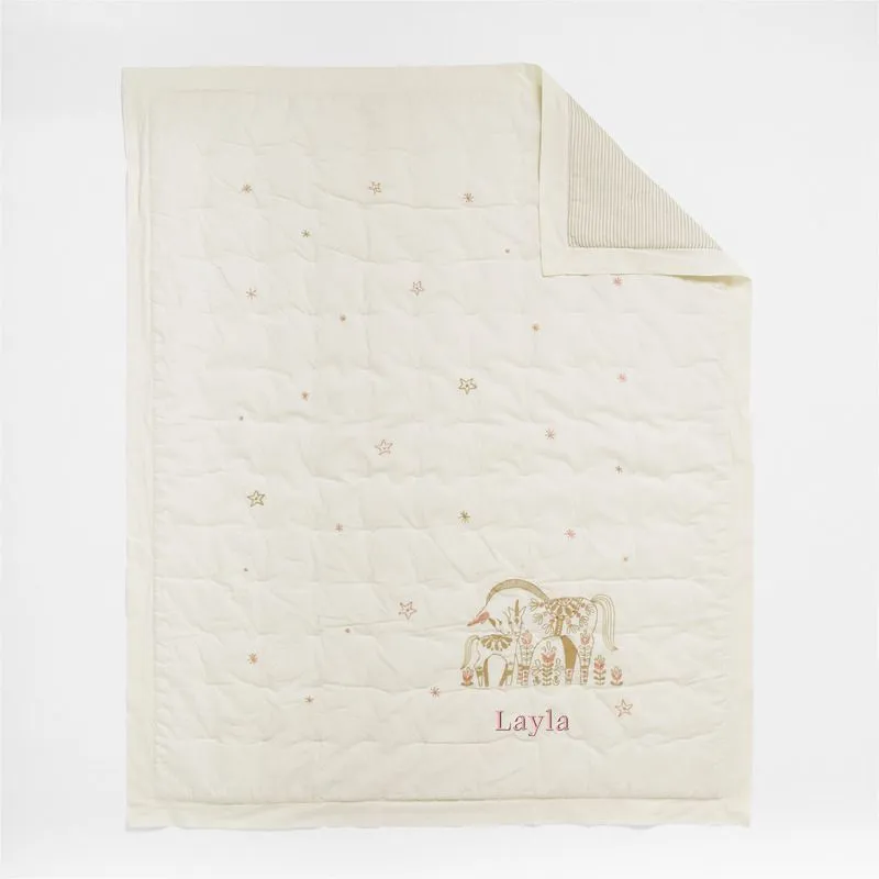 Crate&Barrel Unicorn Dreams Organic Cotton Baby Crib Quilt