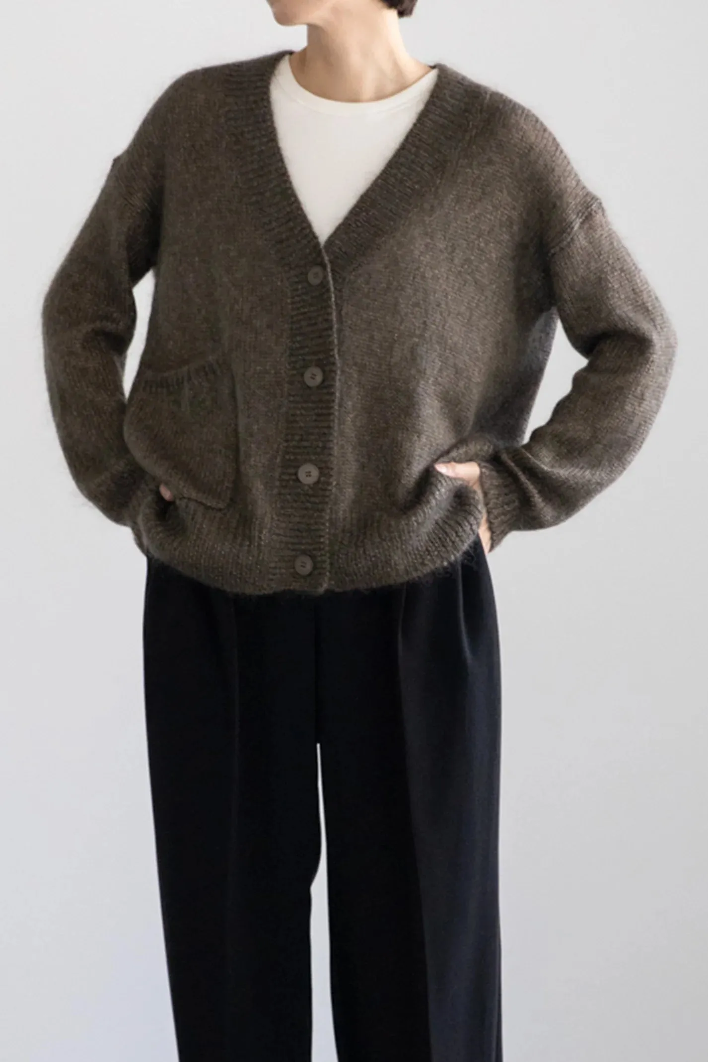 C.T.Plage Mohair/Silk Cardigan in Khaki 