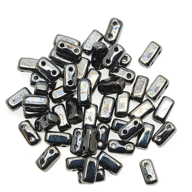 CzechMates Glass 2-Hole Rectangle Brick Beads 6x3mm - Hematite (1 Strand)