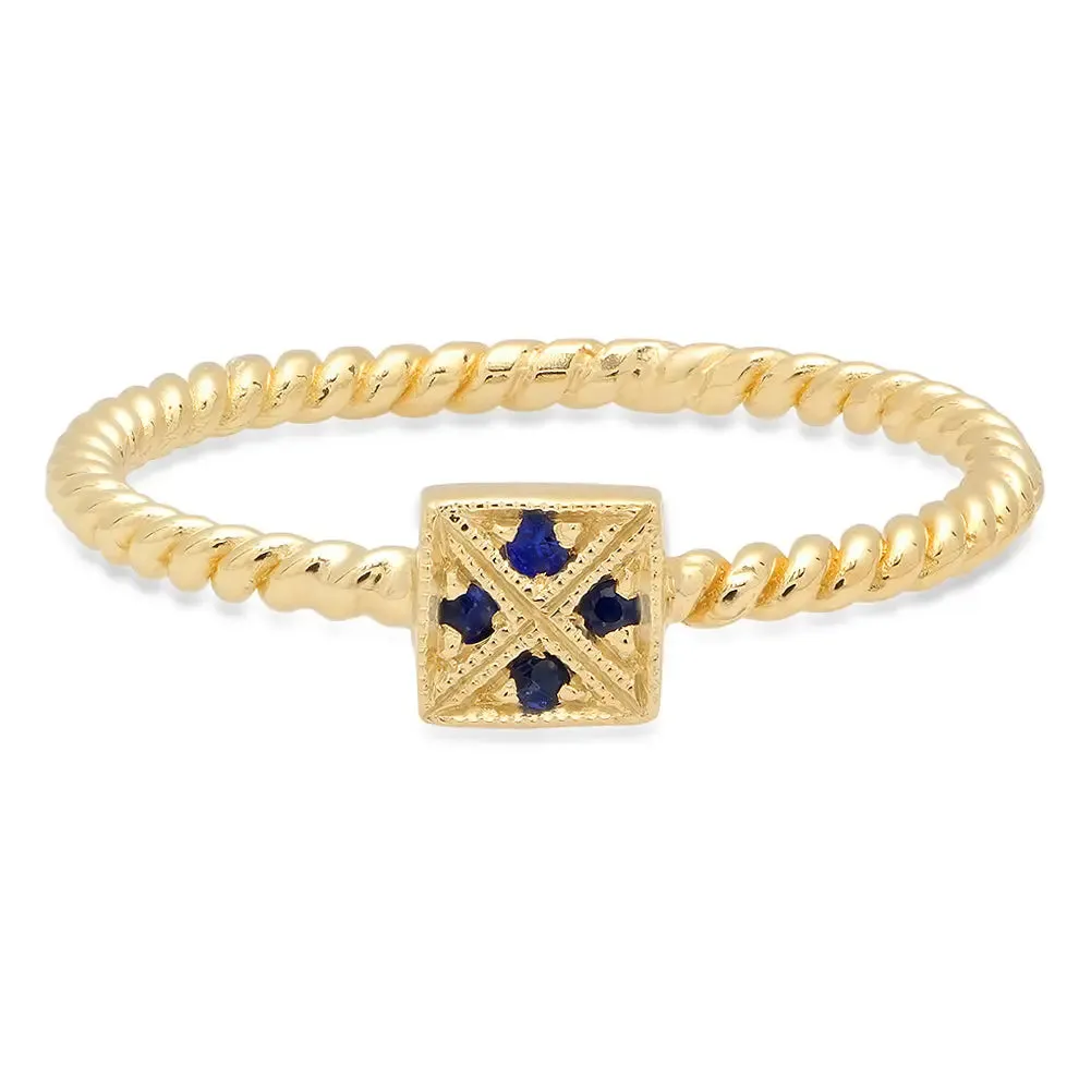 Dainty Square Twisted Sapphire Ring