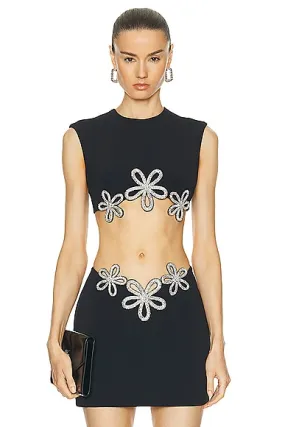 David Koma Crystal Daisy Sleeveless Crop Top -        