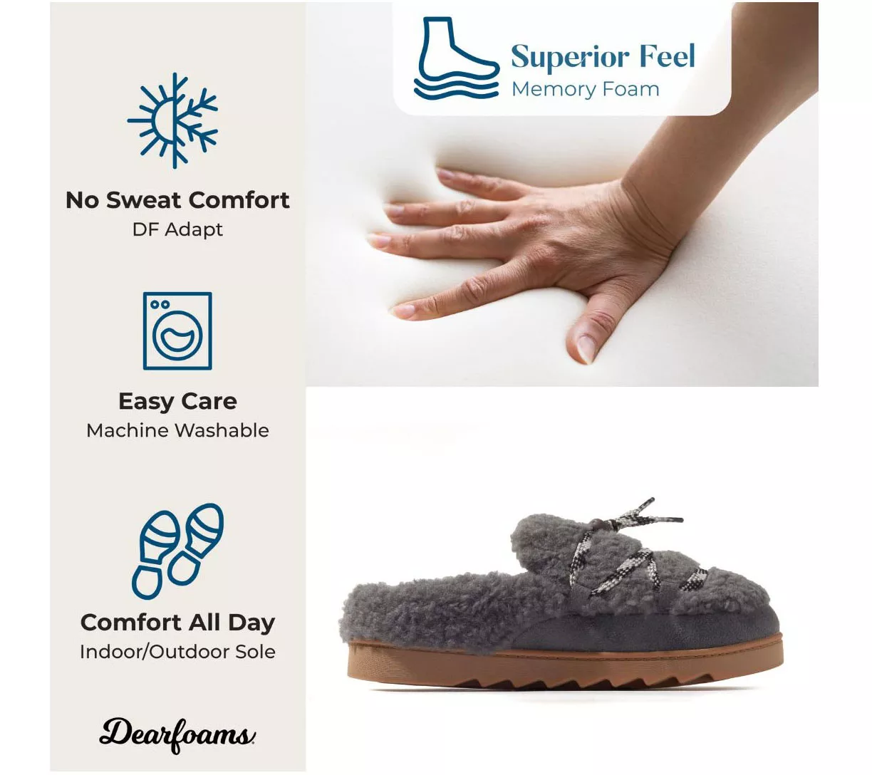 Dearfoams Cozy Teddy Lace Up Mule Slipper - Giselle