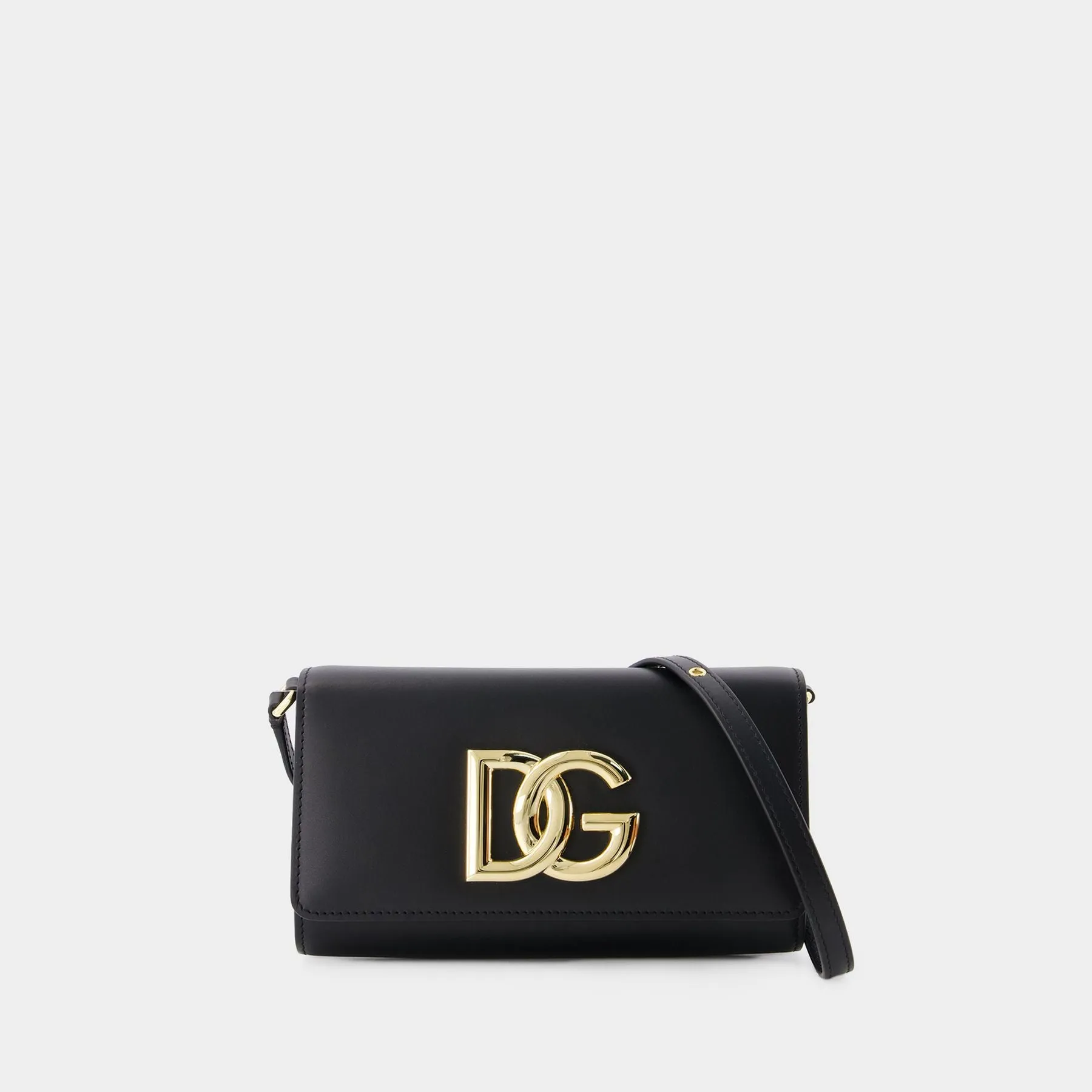 Dolce&Gabbana  Plaque Logo Crossbody Bag - Dolce&Gabbana - Leather - Black