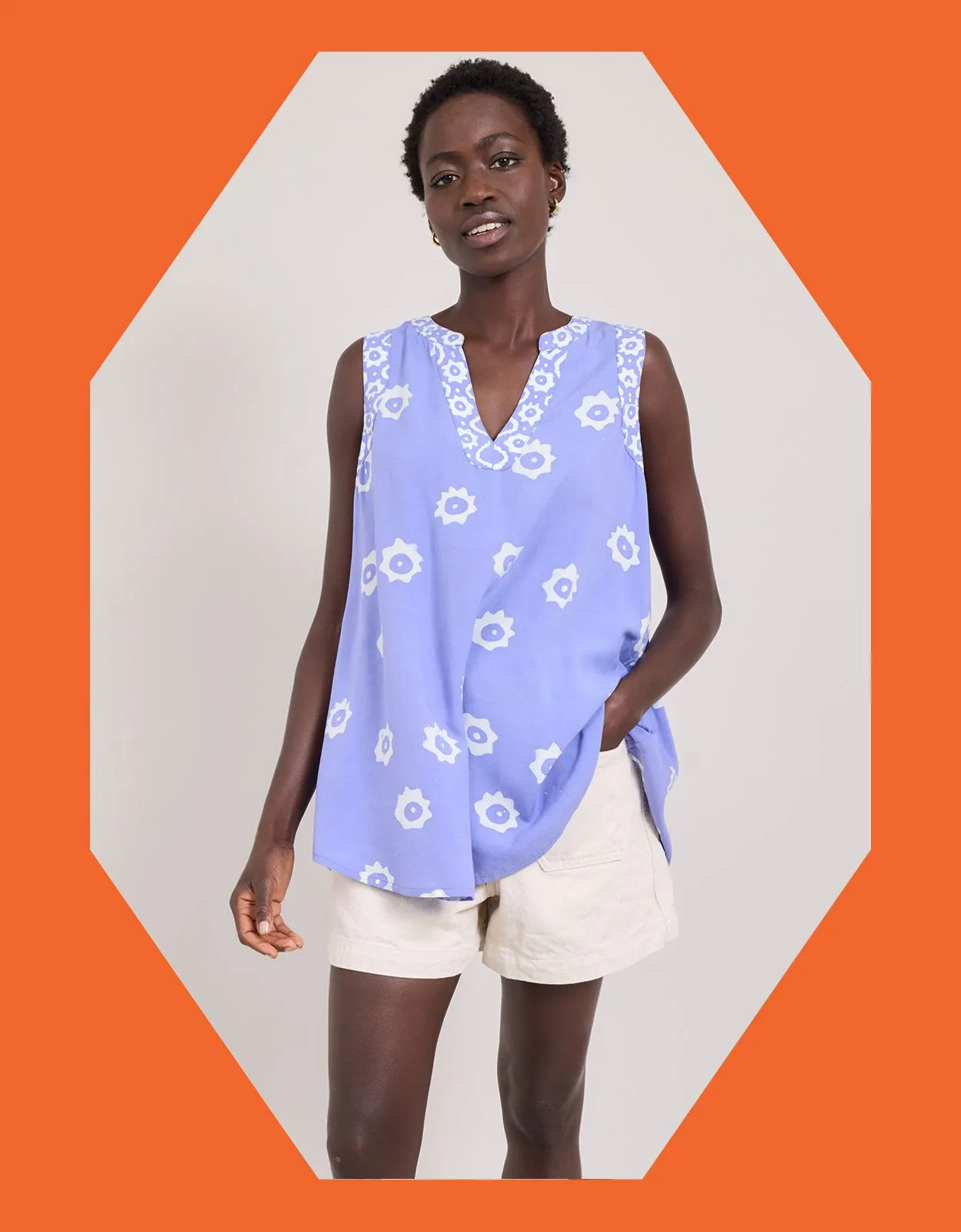 East Abstract Print Sleeveless Top Blue