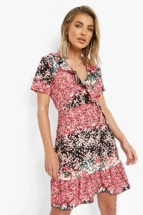 Floral Wrap Short Sleeve Tea Dress