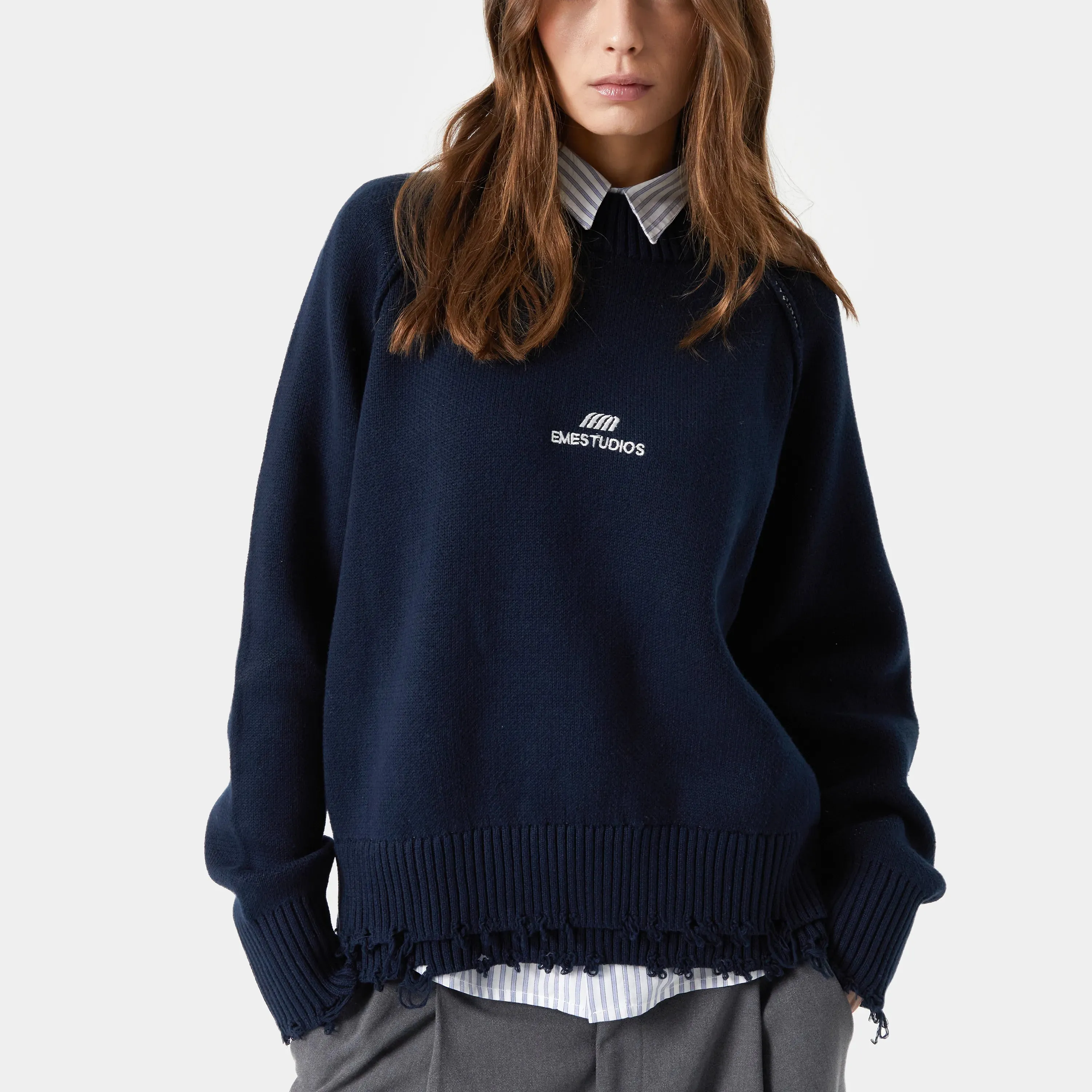 Fray Navy Knit Sweater