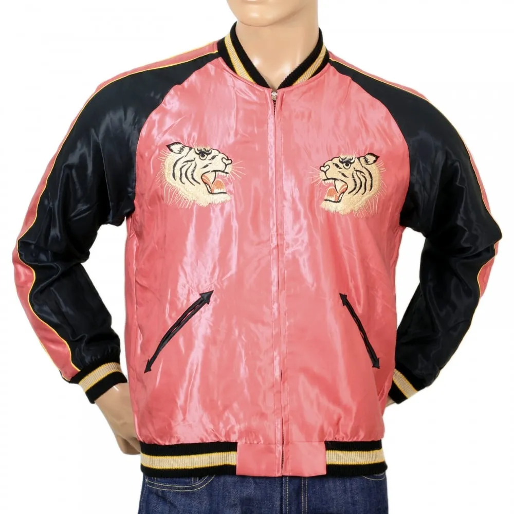 Fully Reversible Suka Jacket in Pink and Black with Tiger Embroidery by Sugar Cane TOYOSC7526A