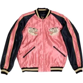 Fully Reversible Suka Jacket in Pink and Black with Tiger Embroidery by Sugar Cane TOYOSC7526A