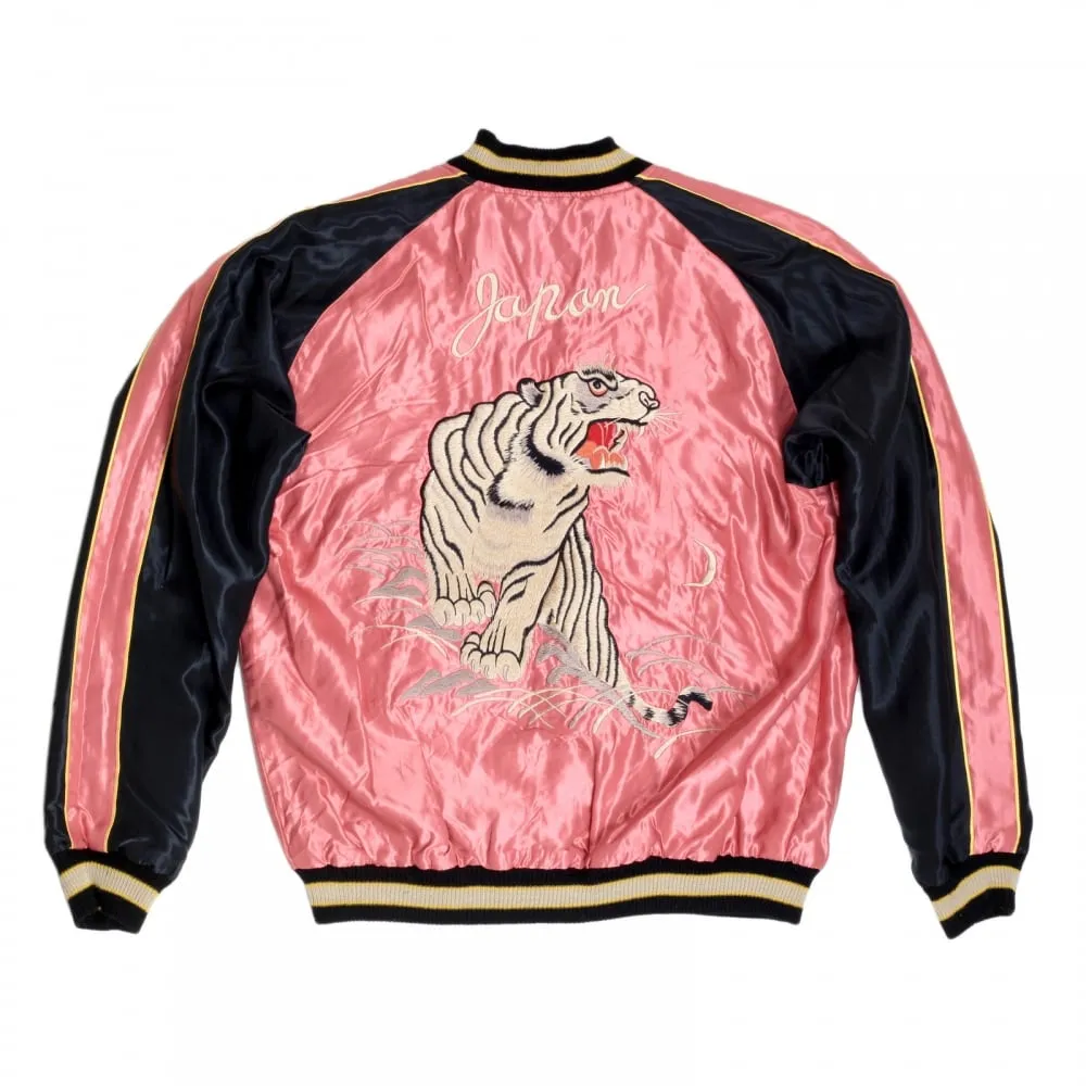 Fully Reversible Suka Jacket in Pink and Black with Tiger Embroidery by Sugar Cane TOYOSC7526A