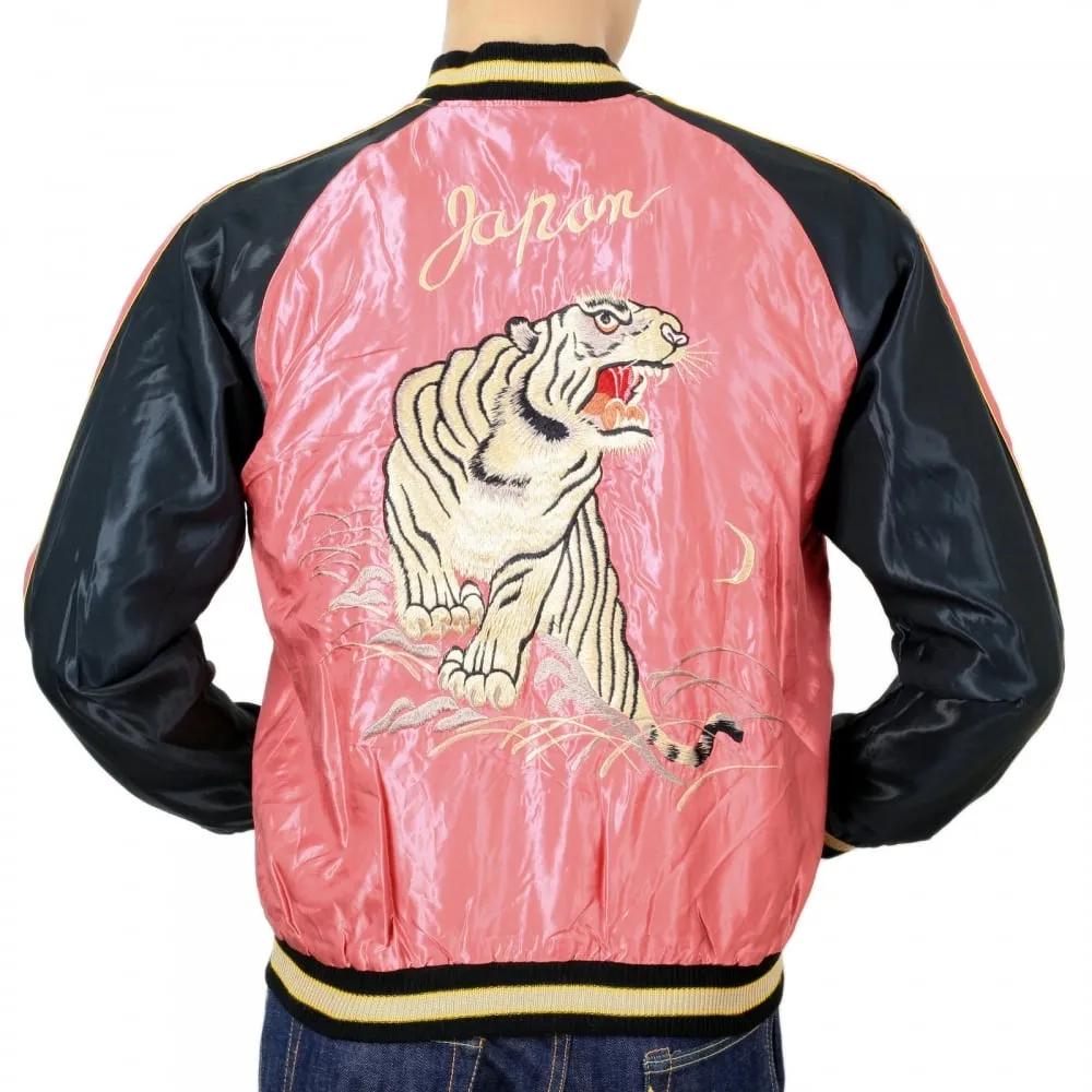 Fully Reversible Suka Jacket in Pink and Black with Tiger Embroidery by Sugar Cane TOYOSC7526A