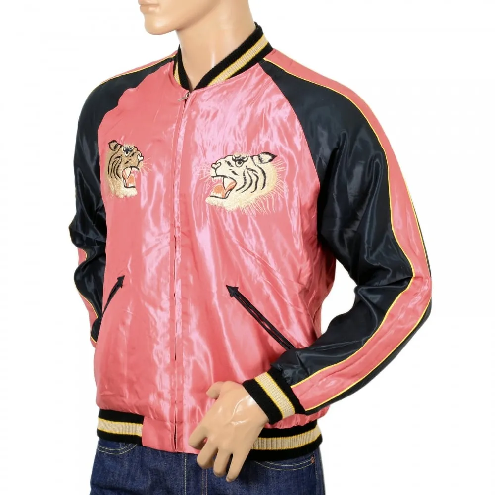 Fully Reversible Suka Jacket in Pink and Black with Tiger Embroidery by Sugar Cane TOYOSC7526A