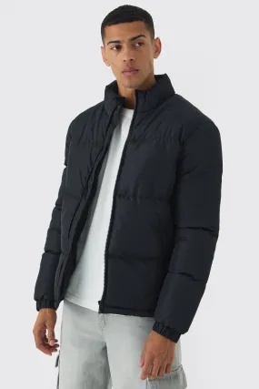 Funnel Neck Puffer Jacket in Black