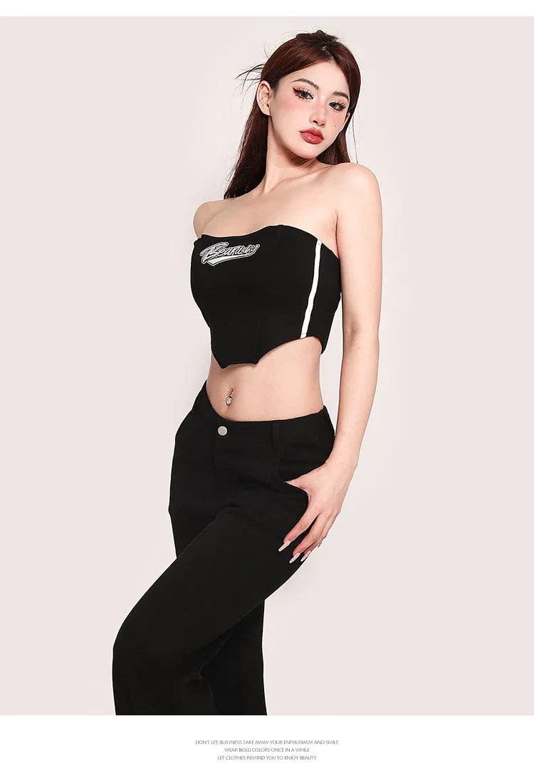 Gillian Solid Color Black Sleeveless Irregular Bandeau Top