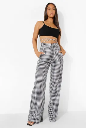 Gingham Detail Waist Woven Wide Leg Pants