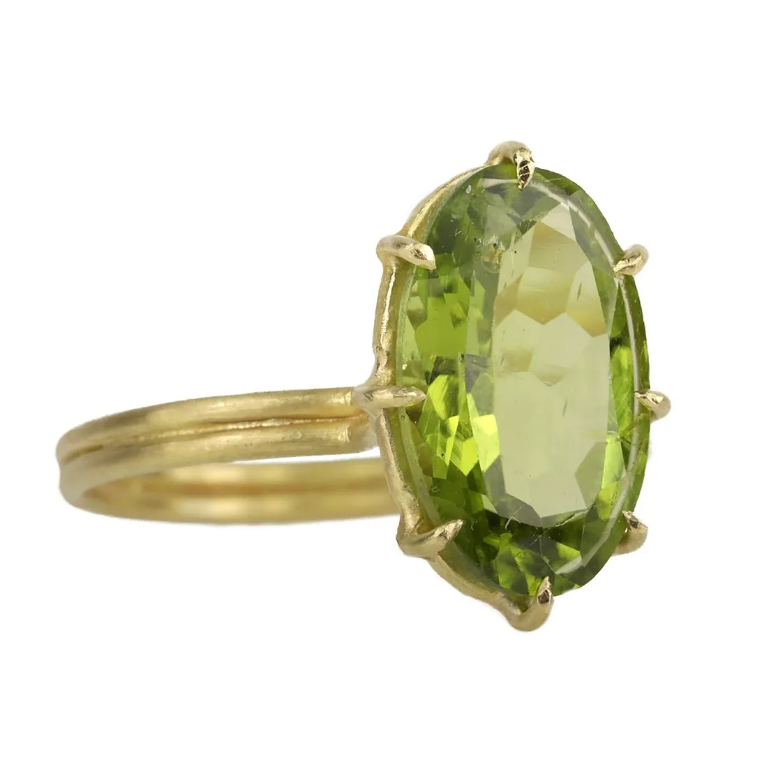 Gold Multi-Prong Large Vertical Oval Peridot Ring