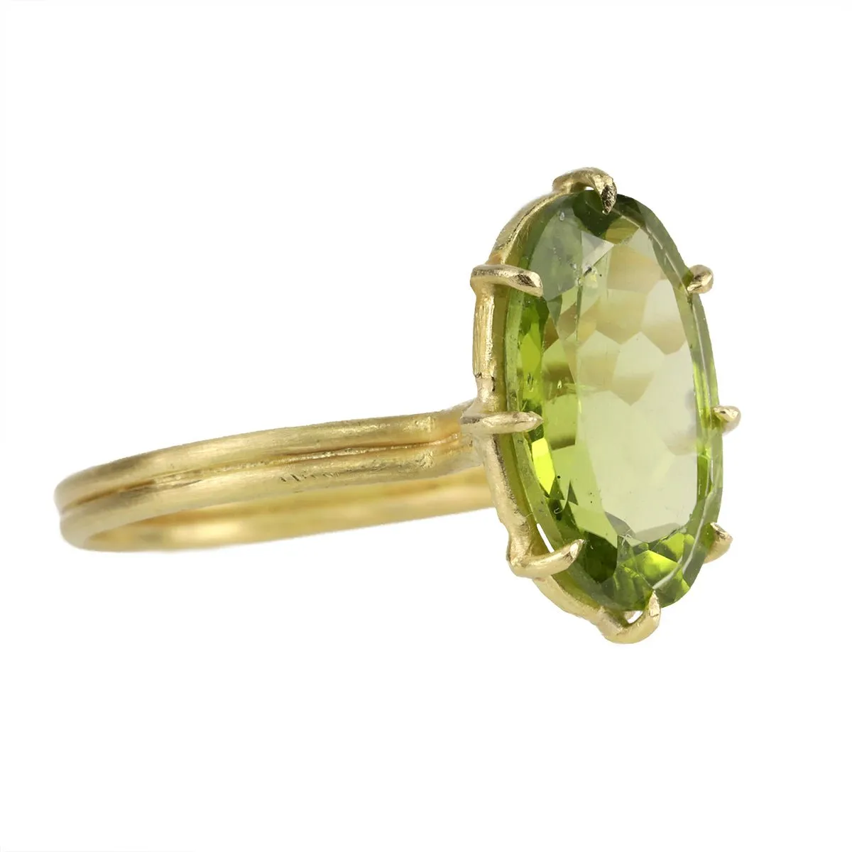 Gold Multi-Prong Large Vertical Oval Peridot Ring