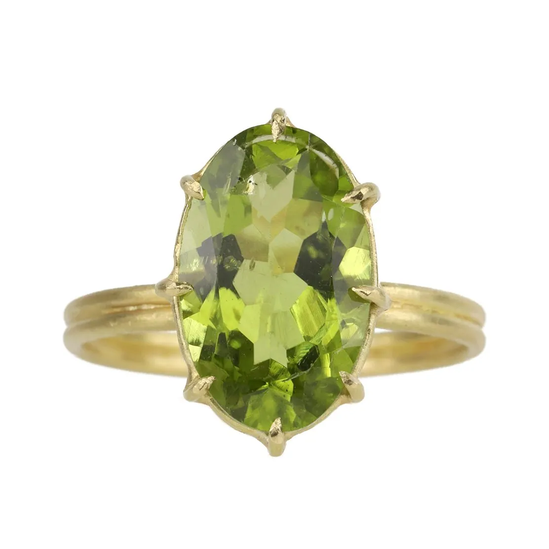 Gold Multi-Prong Large Vertical Oval Peridot Ring