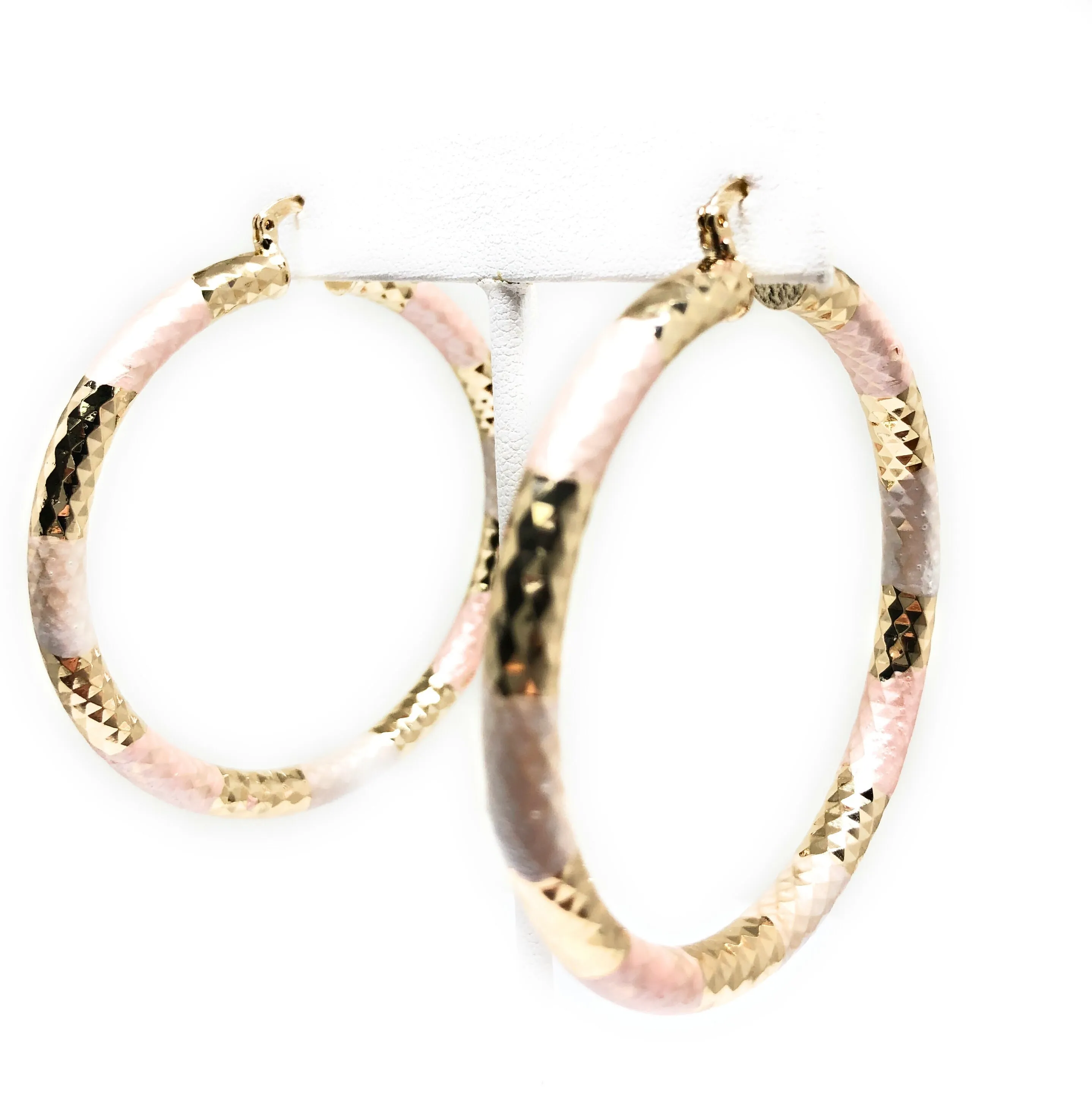 Gold Plated Tri-Color Tube Hoop Earrings Aretes Tubo Arracada Tres Colores