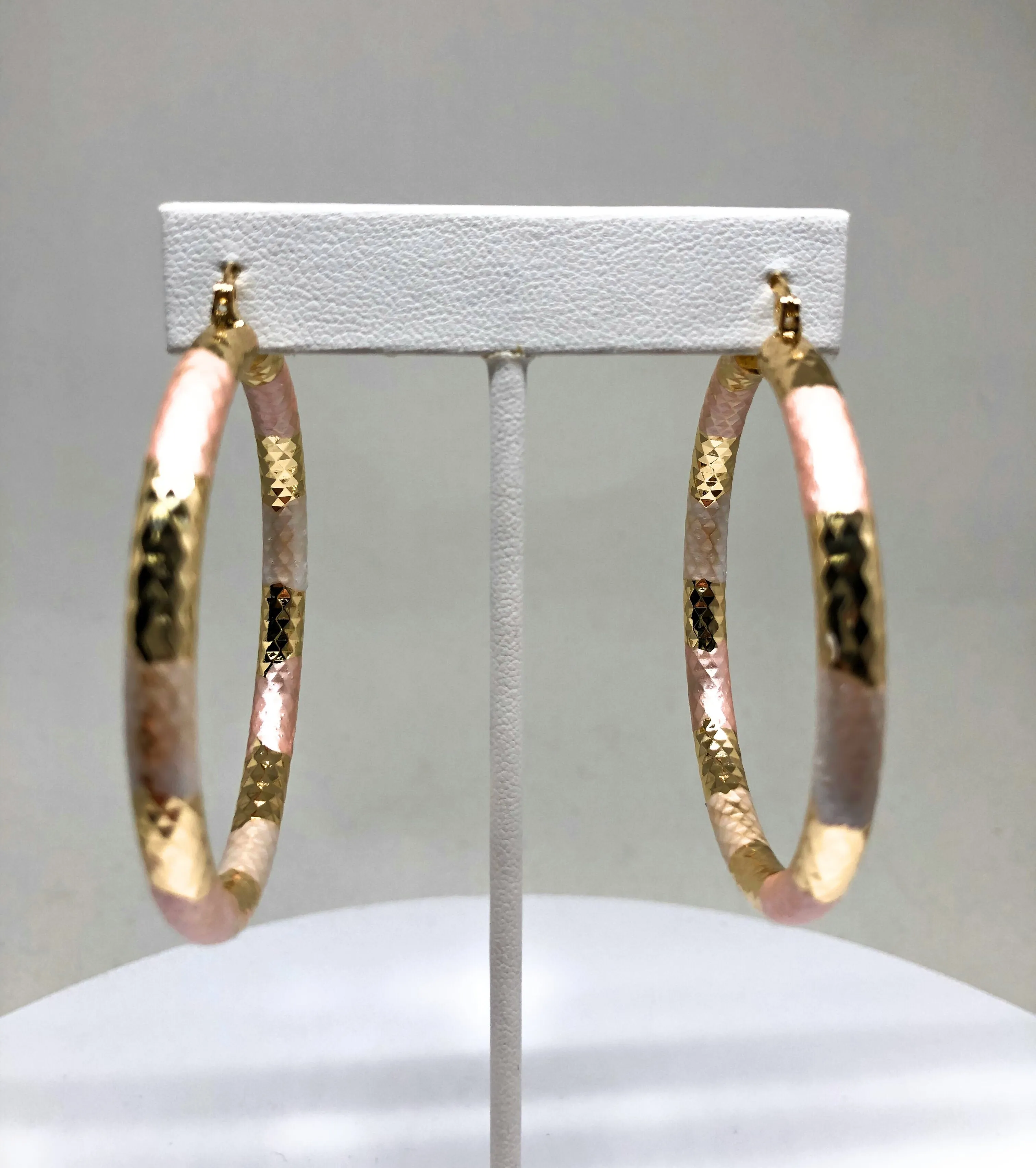 Gold Plated Tri-Color Tube Hoop Earrings Aretes Tubo Arracada Tres Colores